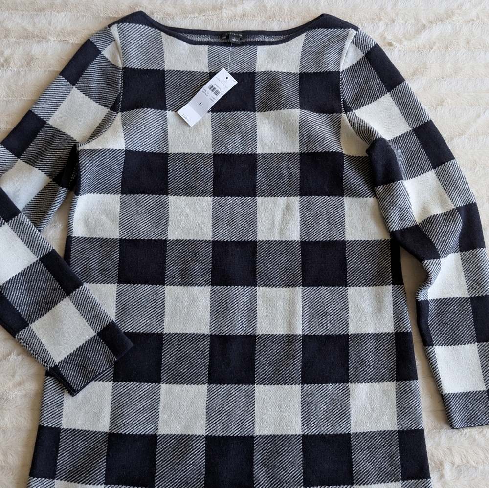 Ann Taylor Women’s Large Sweater Wool Dress Buffalo‎ Plaid Long Sleeve NEW! - Picture 3 of 8